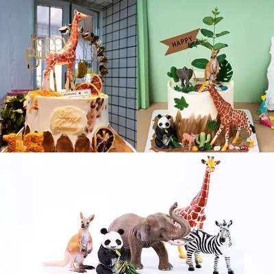 Giraffe Lion Tiger Elephant Cake Topper Animals Birthday Party Decor Cake Decor Baby Shower Kids