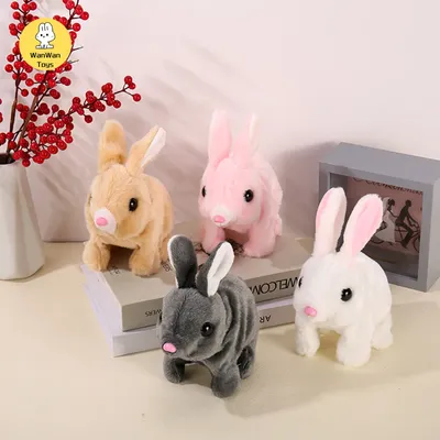 Simulation Electric Toy Cartoon Trumpet Solid Color Plush Interactive Rabbit Battery Animal Doll