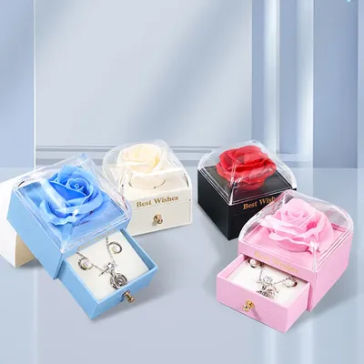 Flower Ring Box Luxury Rose Earring Display Holder Gift Pendant Necklace Set Jewelry Box Storage