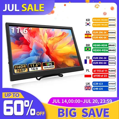 11.6 Inch Portable Monitor HDMI-Compatible Laptop second screen Gaming Extended Display For Switch/PS4/Xbox/Raspberry Pi