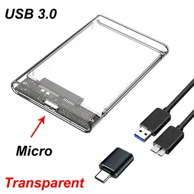 USB 3.0 SATA 2.5 inch Transparent SSD HDD hard drive Box Case HDD Enclosure+Type-C 3.1 Plug Mobile