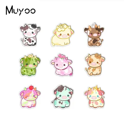 2023 New Arrival Fashion Rainbow Cow Icecream Fruit Cow Graffiti Handcraft Epoxy Acrylic Resin Lapel