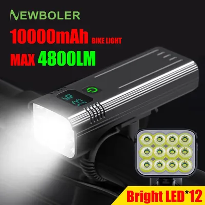 NEWBOLER 12 LED Bike Light 4800 Lumens USB Chargeable Aluminum MTB Bicycle Light 10000mAh Power Bank
