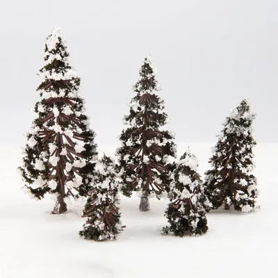 16Pcs Mixed Scale Model Cedar Trees with Snow Diorama Train Railway Winter Scenery Height 6/8/10/12cm Each 4Pcs