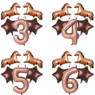 5pcs Horse Balloon Set 30inch Horse Shaped Balloons 40inch Number Balloon Star Balloon Racing Horse