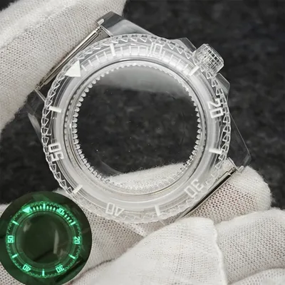 Green Luminous Watch Case 40mm Sub Transparent Acrylic Watch Accessories Modified Case For NH35/