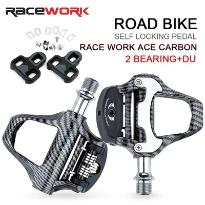 RACEWORK Road Bike Pedal Carbon Fiber Pattern Ultra Light Bearings Pedal For SPD Keo Self-Locking
