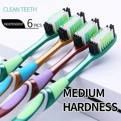 Medium hard bristle toothbrush 6 independent packages for adults Medium bristle toothbrus for Men and women