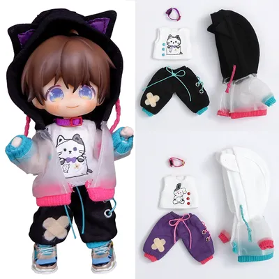 New Ob11 Doll Punk Style Clothing Dolls Cat Ear Casual Shorts Doll Clothes set For Nendoroids Ob11,Molly,Obitsu 11,1/12 Doll
