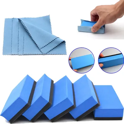 Car Ceramic Coating Sponge Applicator Glass Nano Wax Coat Sponges Blue Square Sponge and Cloth Car