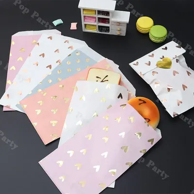 12pcs Paper Sweet Favour Bags White Violet Kraft Foil Heart Gift Bag Birthday Wedding Candy Bag