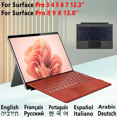 Trackpad Keyboard for Microsoft Surface Pro 3 4 5 6 7 8 9 X Backlit Russian Spanish Arabic