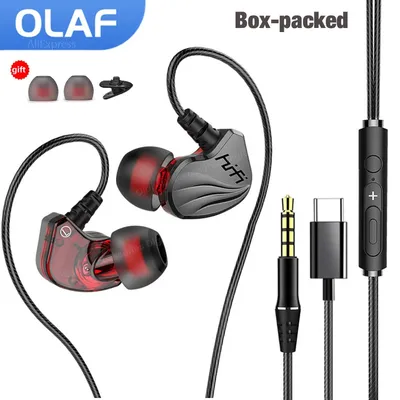 OLAF 3.5mm Type C Earphone Handsfree Headphones Wired With Mic Earbuds Bass Stereo Hifi Headset