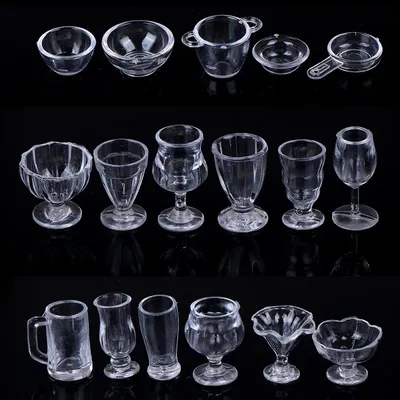 17Pcs/Set Mini Transparent Kitchenware Toy Drink Cups Dish Plate Tableware Miniatures DIY Pretend