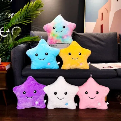 24*22cm Creative Toy Luminous Star Pillow Stuffed Plush Glowing Colorful Stars Cushion Led Light