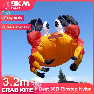 9KM 3.2m Crab Kite Line Laundry Kite Pendant Soft Inflatable Show Kite for Kite Festival 30D Ripstop Nylon with Bag