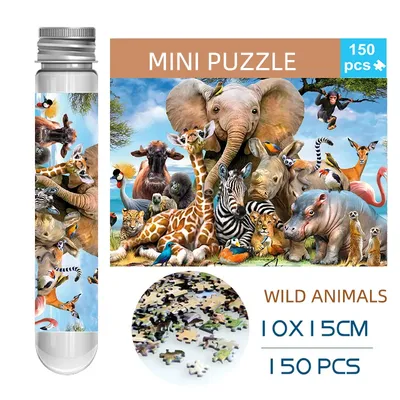 150PCS Mini Test Tube Jigsaw Puzzles Wild Animal Decompression Toy Landamark Puzzle Fridget Puzzle