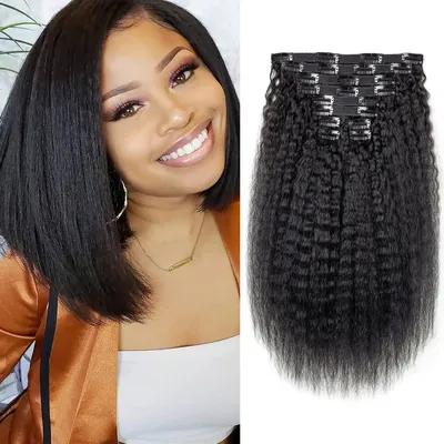 Kinky Straight Clips In Human Hair Extensions 120G 8Pcs/Set In Brazilian 100% Remy Human Hair