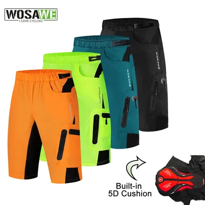 WOSAWE Men's Cycling Shorts Mountain Bike Shockproof 5D Padded Shorts Lightweight Loose Fit MTB