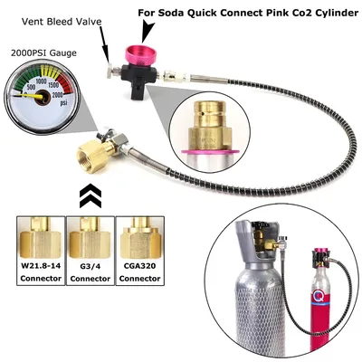 Soda Quick Connect Pink Co2 Cylinder Refill Adaptor Filling Station Fit Soda @ stream Terra DUO Art
