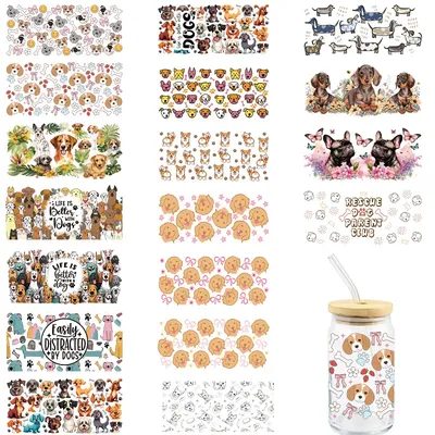 Cartoon Dog UV DTF Stickers For Coffee Cups Watter Bottles 3D Transfer Wraps Sticker DIY Strong
