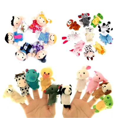Baby Plush Toy Finger Puppets Tell Story Props 10pcs Animals or 6pcs Family Doll Toys for Kids Gifts