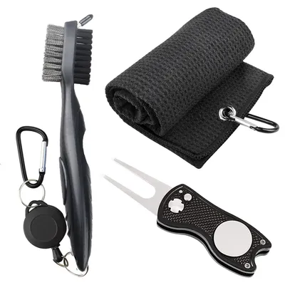 Golf Towel Microfiber Waffle Pattern Golf Brush Tool Kit With Club Groove Cleaner Golf Divot Repair