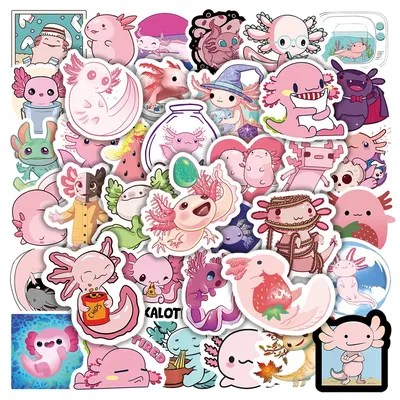 50pcs Cute Axolotl Stickers Laptop Phone Case Guitar Skateboard Scrapbook Fridge Cartoon Animal Salamander Decal for Kids Toy