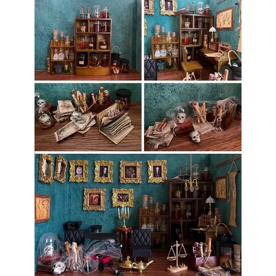 Dollhouse Decoration Miniature Scenes Wizarding World Witch Classroom Decoration Miniature Potion Bottle Props Mini Spellbook
