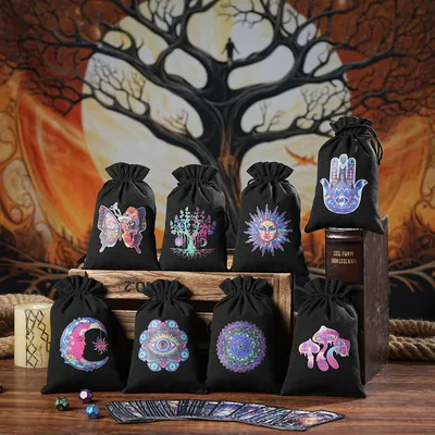 1Pcs 14x22cm Tarot Card Storage Bag Tree of Life Moon Phase Runes Pattern Witch Divination Tarot