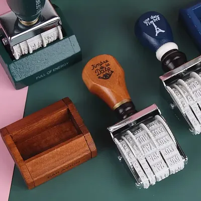 Wooden Handle Date Roller Stamp Vintage Card Making DIY Scrapbooking Planner Journal Stamps Kawaii