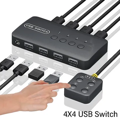 KVM Switch USB Switch Shared Controller Hub Adapter USB2.0 4 Inputs 4 Outputs For Laptop Computer