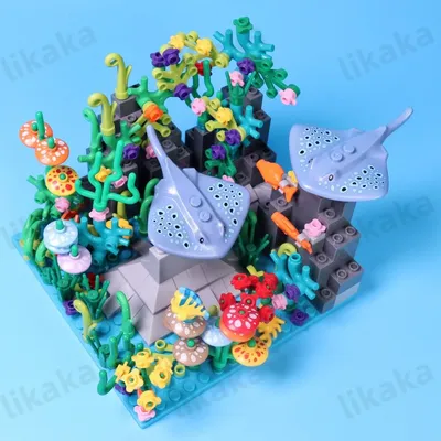 MOC Underwater Animals Building Blocks Toys for Children Rays Turtles Dolphin Fish Octopus Model