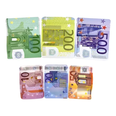 10€ 20€ 50€ 100€ 200€ 500€ Bills Paper Zip lock Bag Small Pouch With Clear Window 1-3.5G Mylar Small