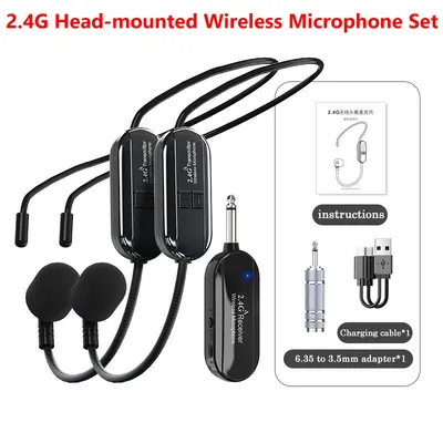 2.4G Head-mounted Wireless Lavalier Microphone Set Transmitter with Receiver for Amplifier Voice