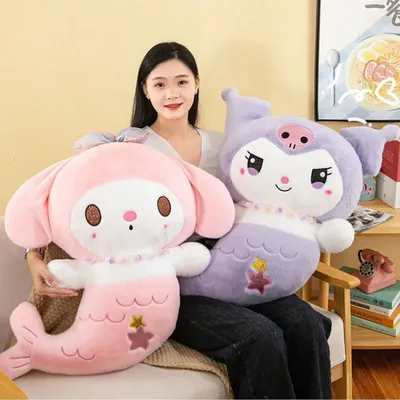 Sanrio Plush Kawaii Hello Kitty Doll My Melody Kuromi Plushie Cinnamoroll Pochacco Mermaid Plush