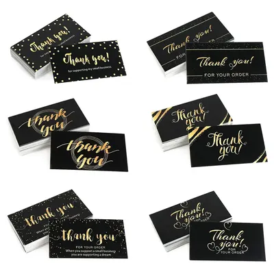 50PCS Black Gold Thanks Greeting Cards Thank You For Your Order Card For Small Shop Appreciate Card For Business