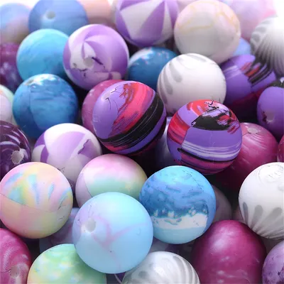 10Pcs 15mm New Round Printed Silicone Beads Teether Beads For Pacifier Chain DIY Necklace Bracelet