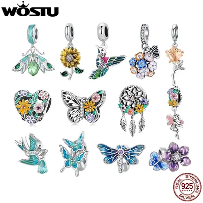 WOSTU 2022 Daisy Flower Charms 925 Sterling Silver Valentines Wedding Vintage Beads Pendant DIY