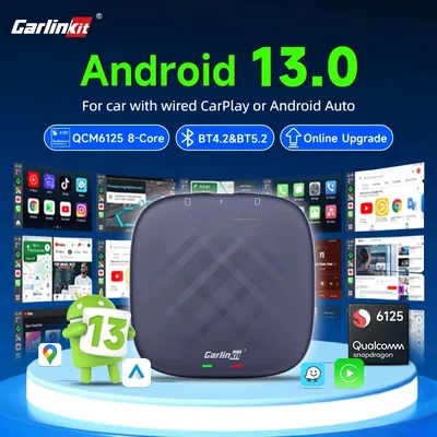 Android 13 CarlinKit Android Auto Wireless CarPlay AI TV Box QCM6125 8-Core Split Screen 64G 128G