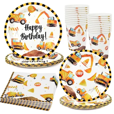 Construction Party Disposable Tableware Kids Boys Engineering Vehicle Theme Birthday Party Decorations Truck Balloon Supplies