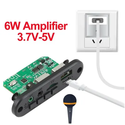 6W Bluetooth Amplifier MP3 Decoder Board 3.5mm Microphone Car Mp3 Player USB Record FM Radio AUX for