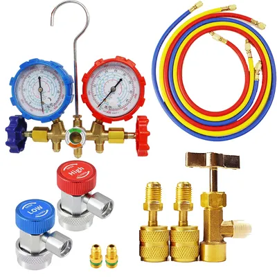 Refrigerant Manifold Gauge Set Diagnostic Air Conditioning Tool Hook Hose for R410A R22 R404A R134A