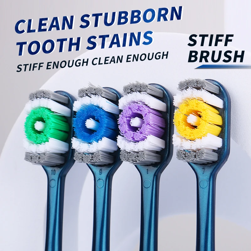 Hard bristled toothbrush for men with 6 independent packages A very hard toothbrush for adults Clean your teeth thoroughly