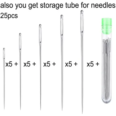 25 Pcs 5 Sizes Steel Large Eye Needles Household Sewing Accessories Hand Craft Embroidery Tool Cross