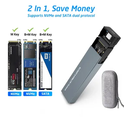Dual Protocol M2 NVMe NGFF SATA SSD Case 10Gbps HDD SSD Box to USB3.1 External Enclosure Box for