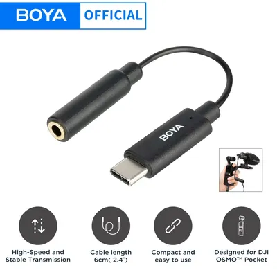 BOYA BY-K6 3.5mm TRS (Female) to Type-C Microphone Adapter Audio Adapter for DJI OSMO Pocket 1/2