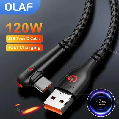 Olaf 90 Degree Elbow USB Type C Cable Fast Charging Braided Data USB C Cable for Samsung Xiaomi