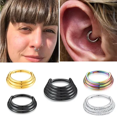 16G Hinged Septum Clicker Nose Ring Hypoallergenic Stainless Steel Hoop Daith Earring Piercing