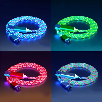 Luminous LED Type C USB Cable For Samsung Xiaomi OPPO Huawei IPhone Fast Charger Data Cord Flowing